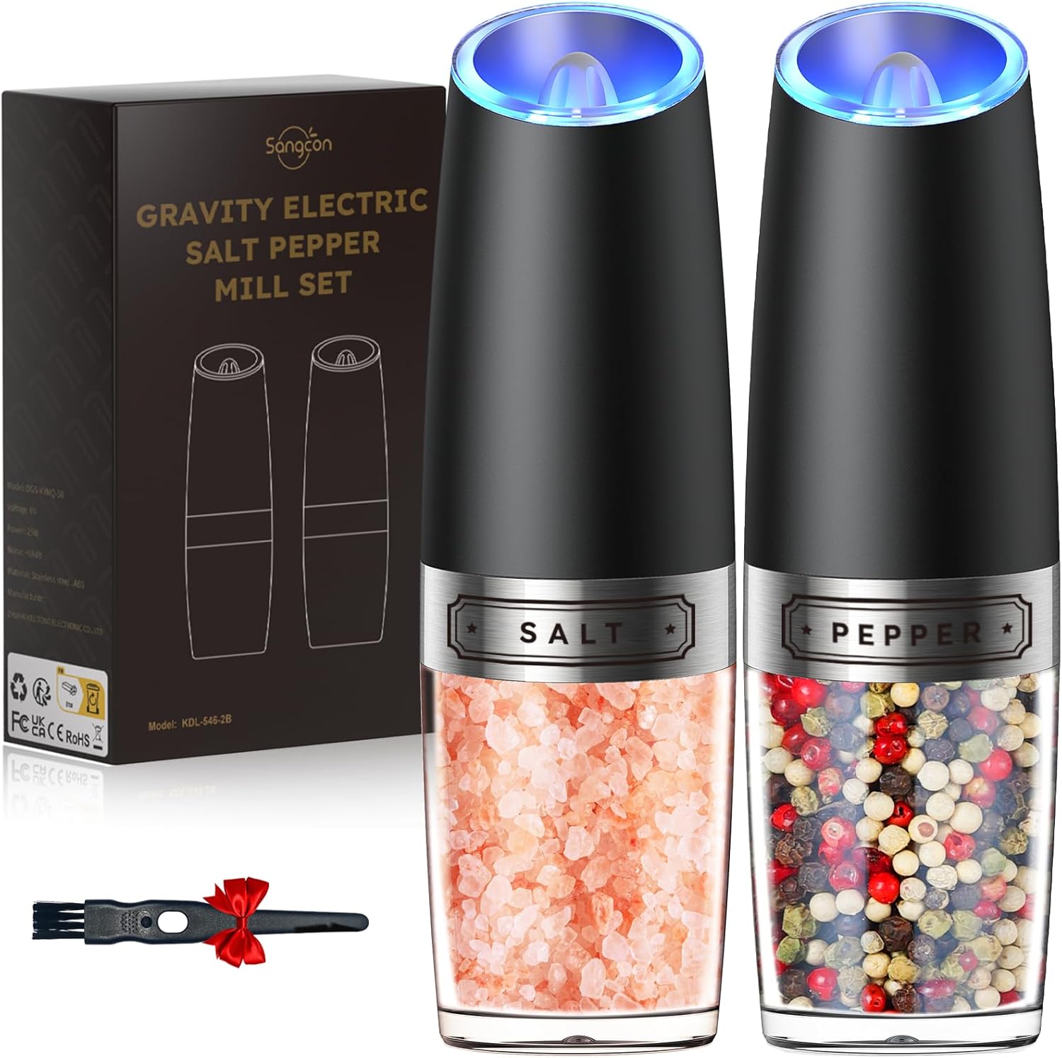 Electric Salt & Pepper Grinder Set – Gravity Automatic Mill with LED Light