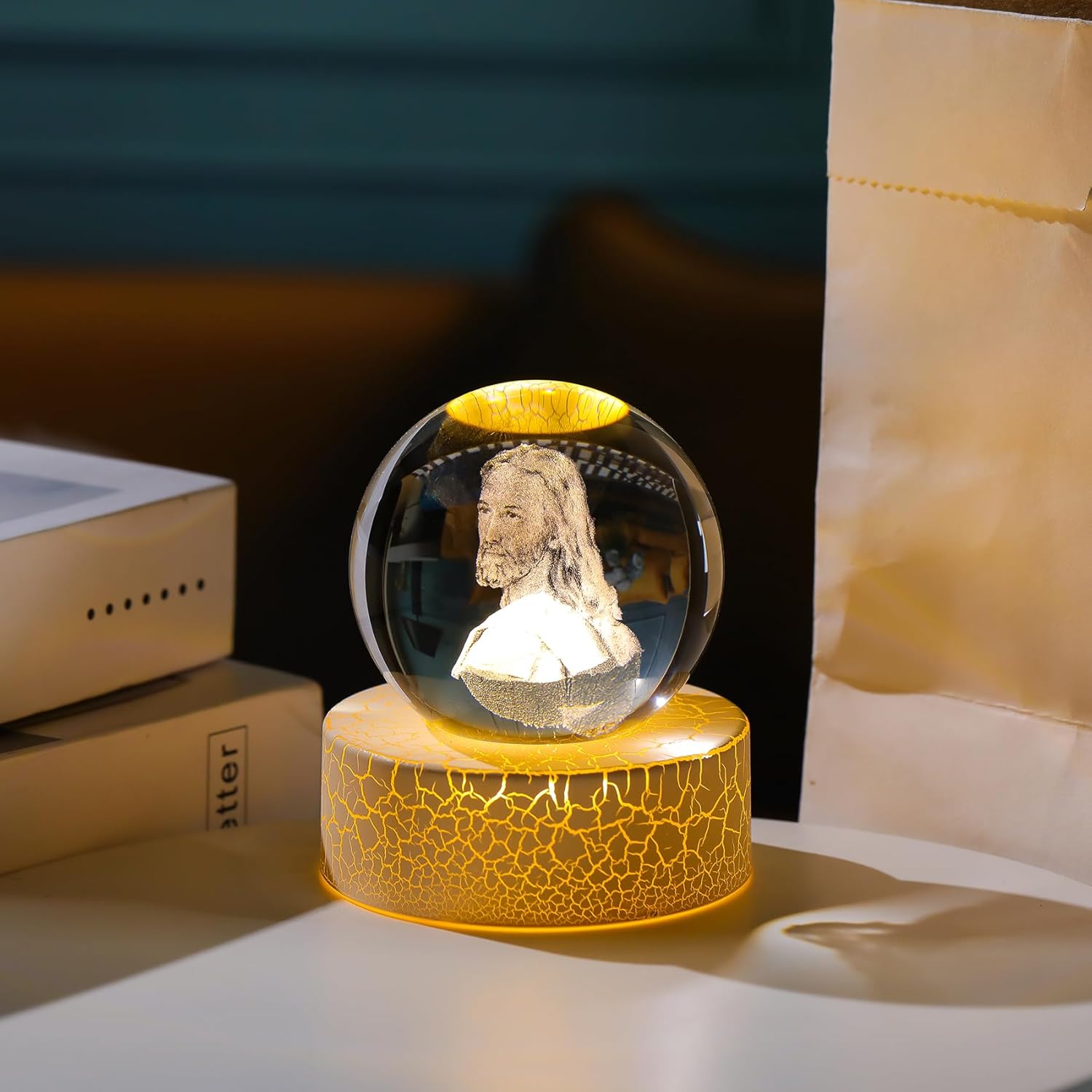 3D Crystal Religious Sphere with LED Base – Christian Gift & Home Decor
