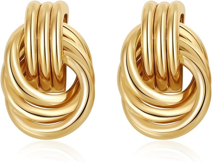 Gold Plated Knot Earrings – Chunky Statement Drop Dangle Jewelry