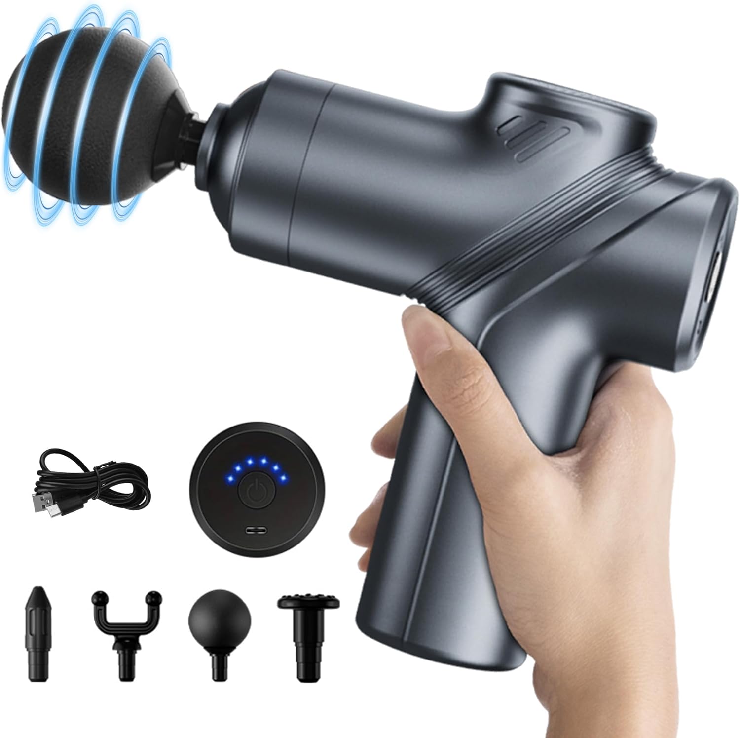 Massage Gun Deep Tissue – Portable Quiet Muscle Massager with 4 Heads