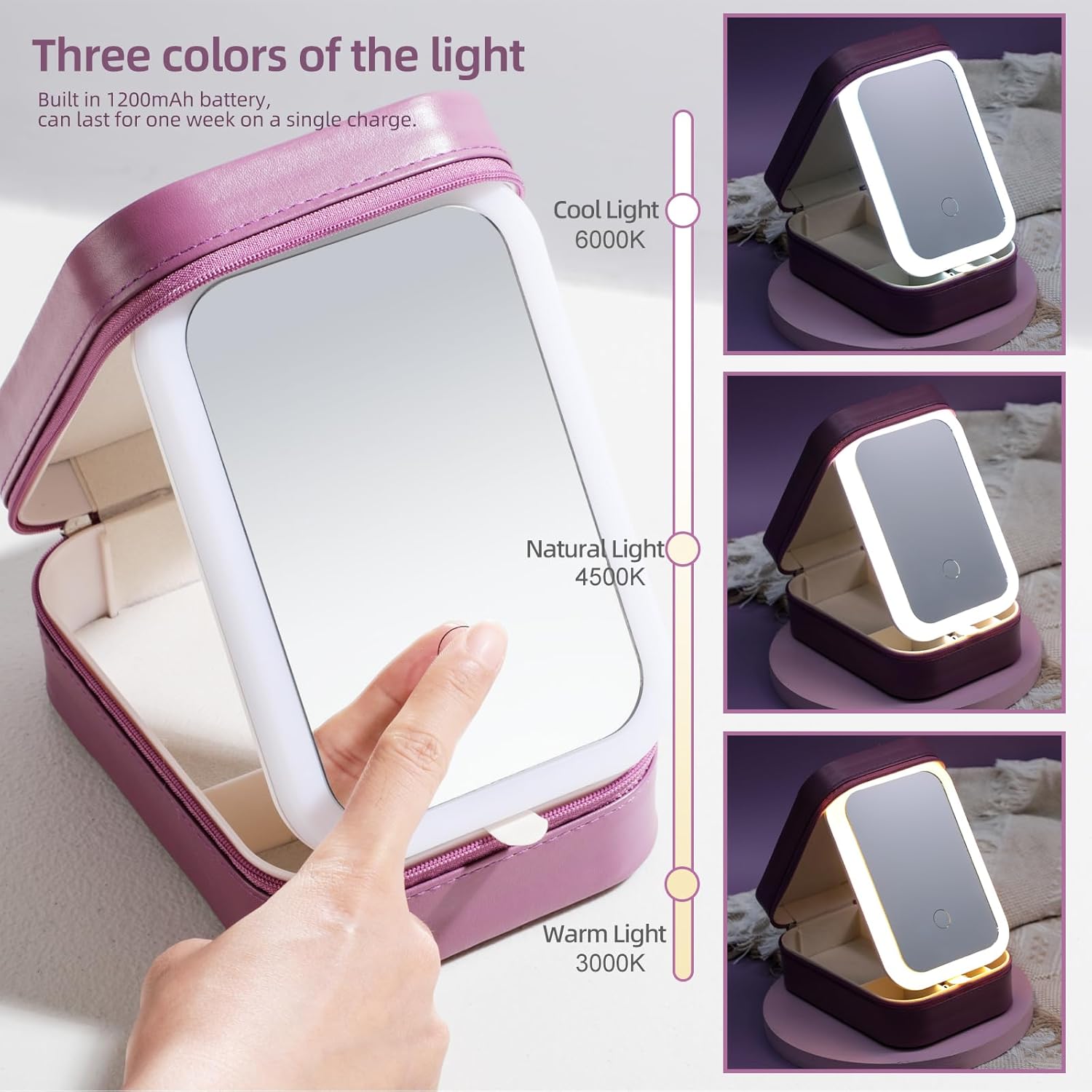 LED Makeup Mirror Travel Case – Portable Cosmetic Storage Organizer with Light (Rose Red)