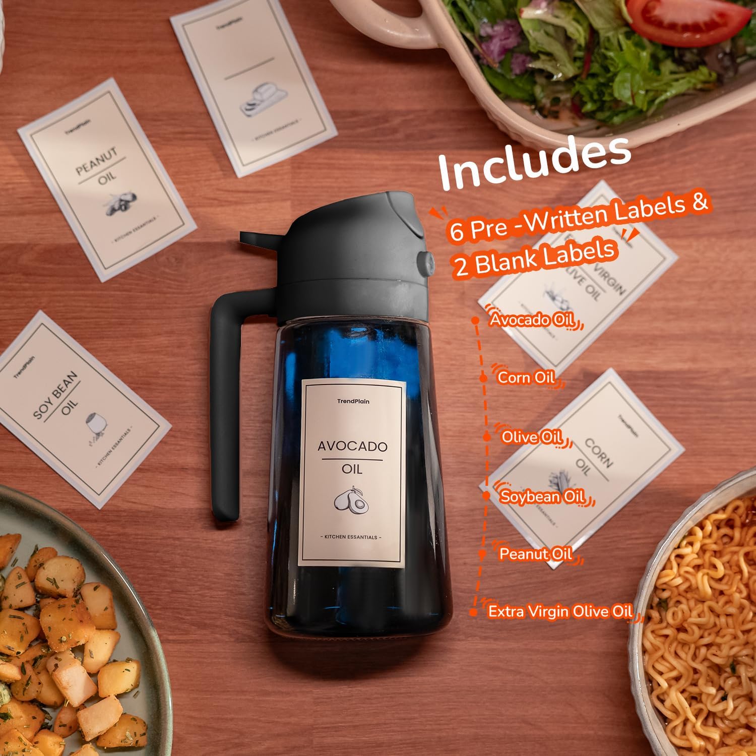 Olive Oil Sprayer 16oz – Blue Glass Cooking Oil Dispenser for Kitchen