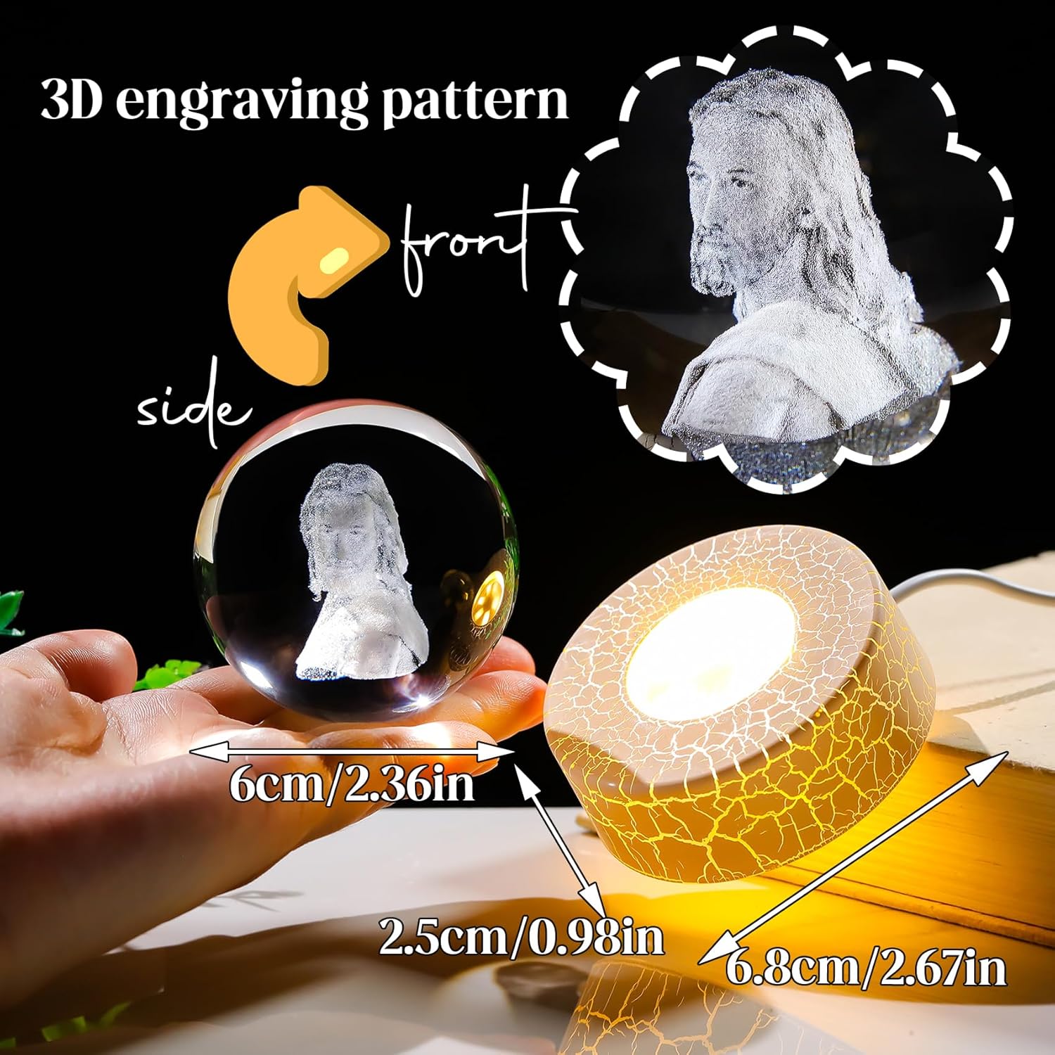 3D Crystal Religious Sphere with LED Base – Christian Gift & Home Decor