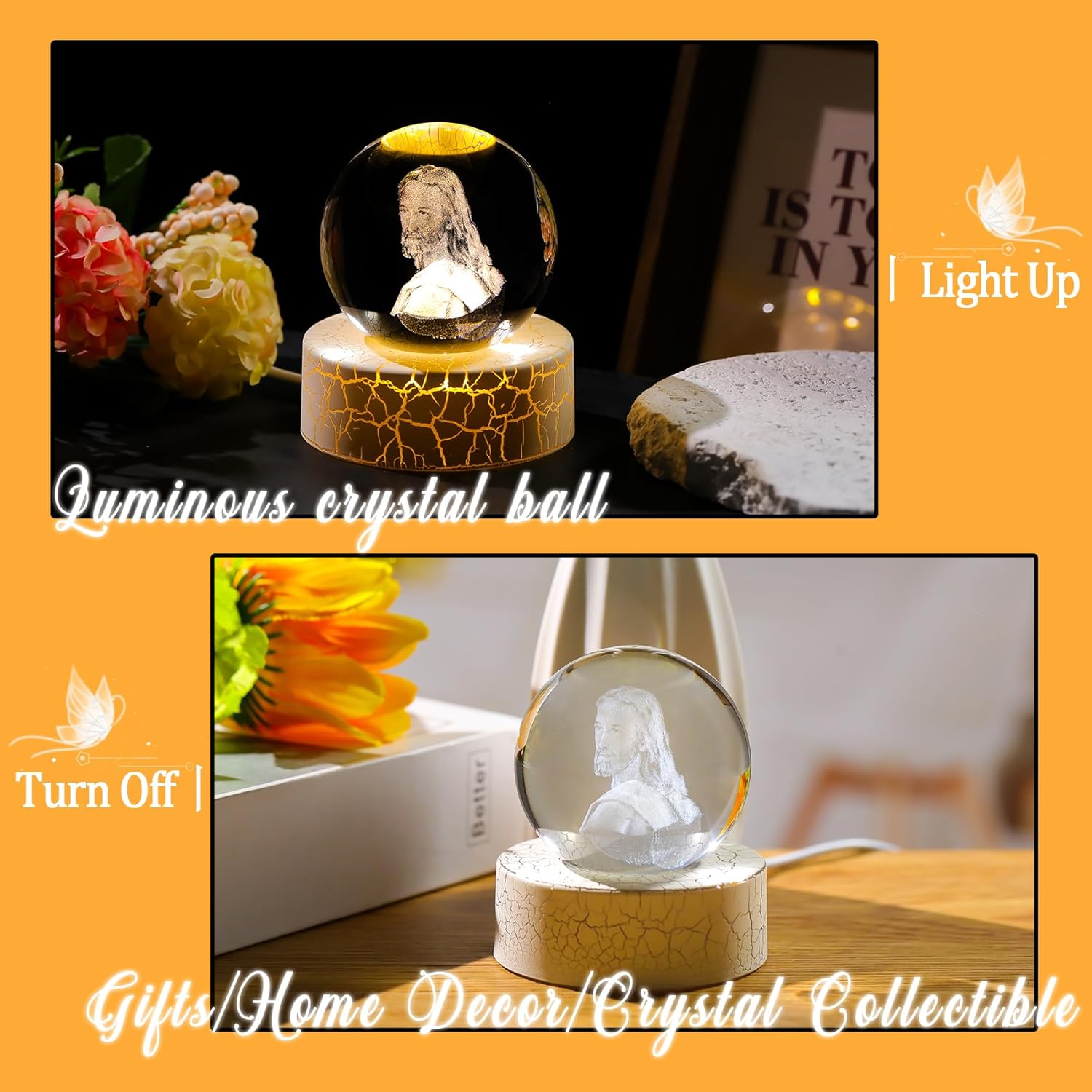 3D Crystal Religious Sphere with LED Base – Christian Gift & Home Decor