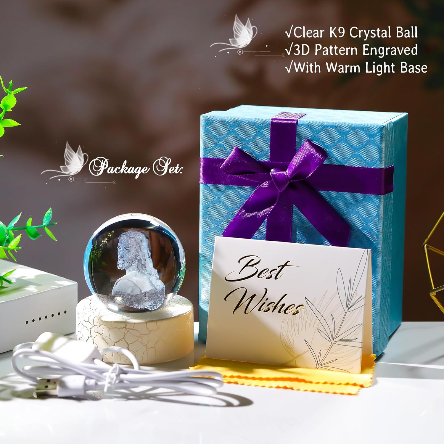 3D Crystal Religious Sphere with LED Base – Christian Gift & Home Decor