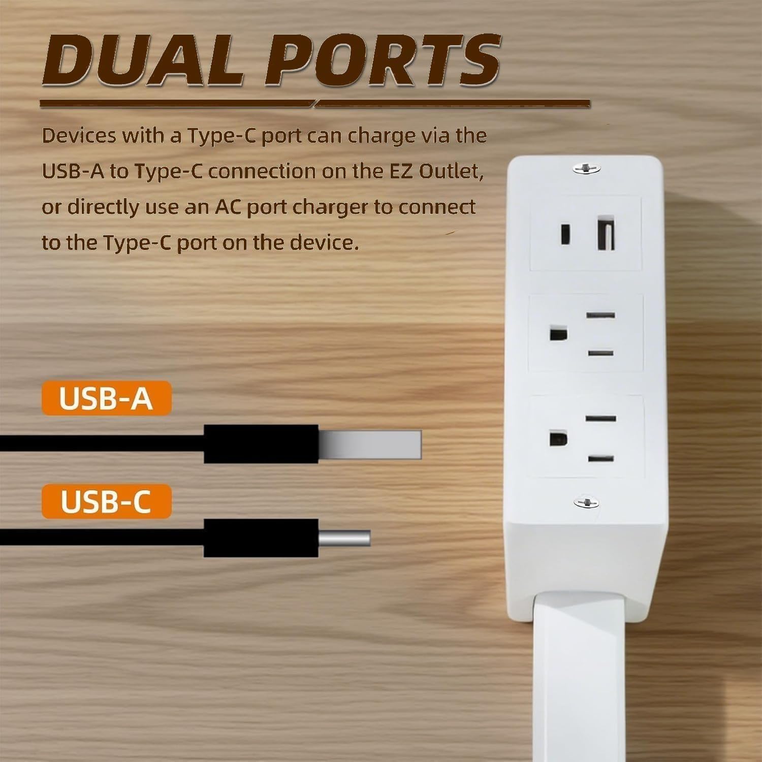 Extendable Rotating Outlet Extender – Adjustable Power Strip with USB-C, USB-A & 2 AC Outlets