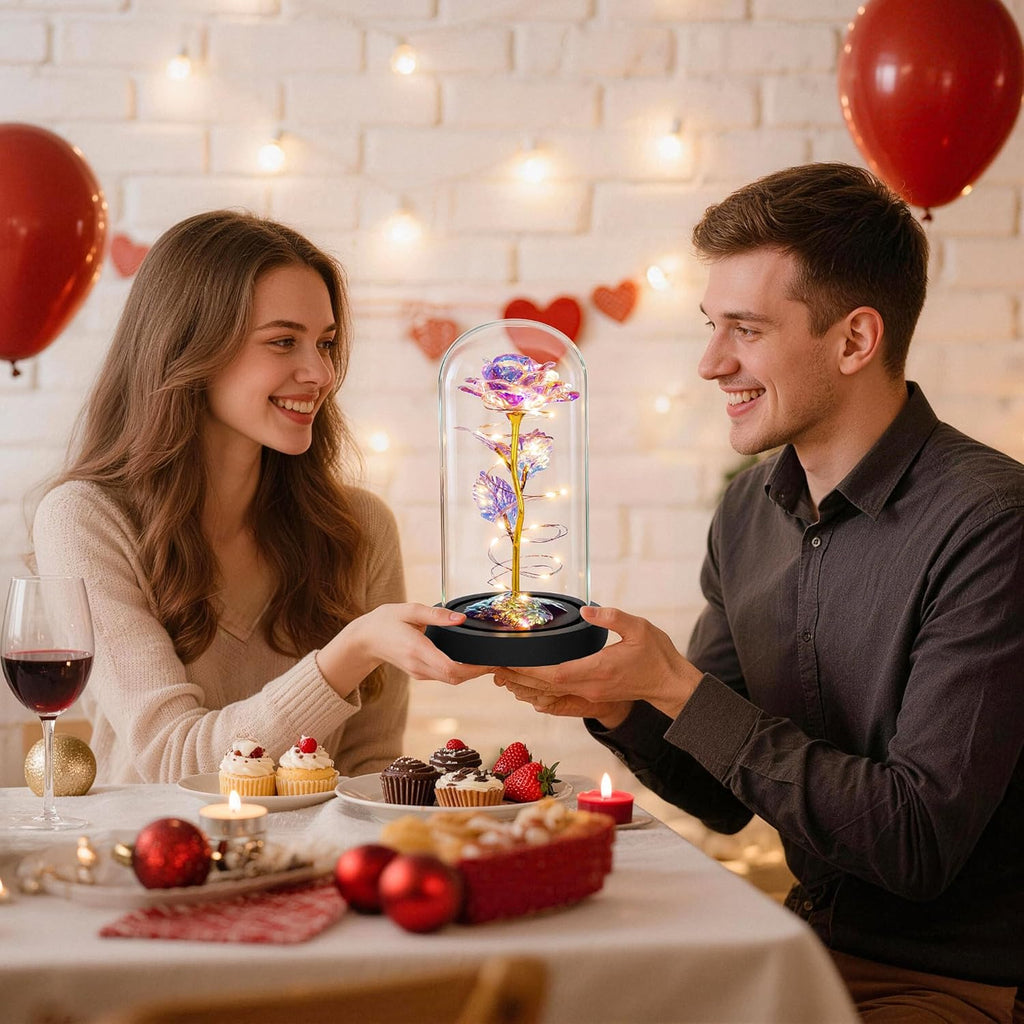 Light Up Rose in Glass Dome – LED Romantic Flower Gift for Her