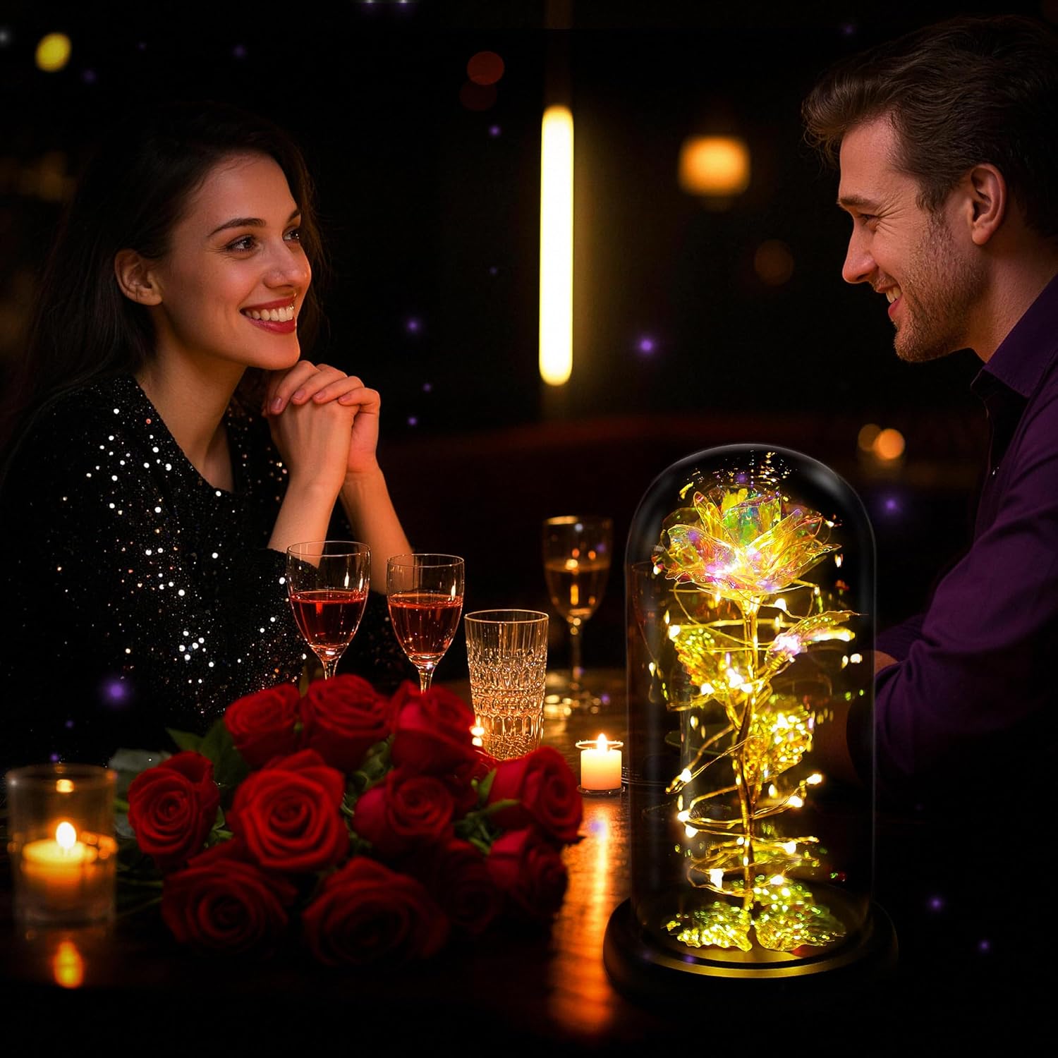 Light Up Rose in Glass Dome – LED Romantic Flower Gift for Her