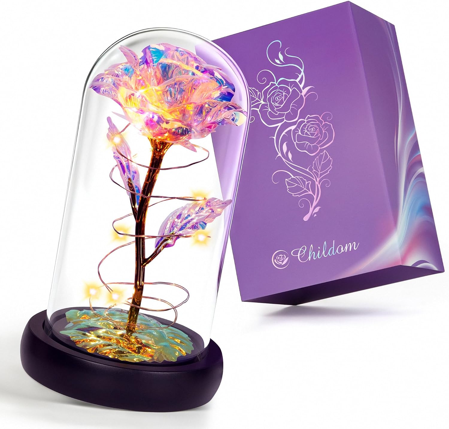 Light Up Rose in Glass Dome – LED Romantic Flower Gift for Her