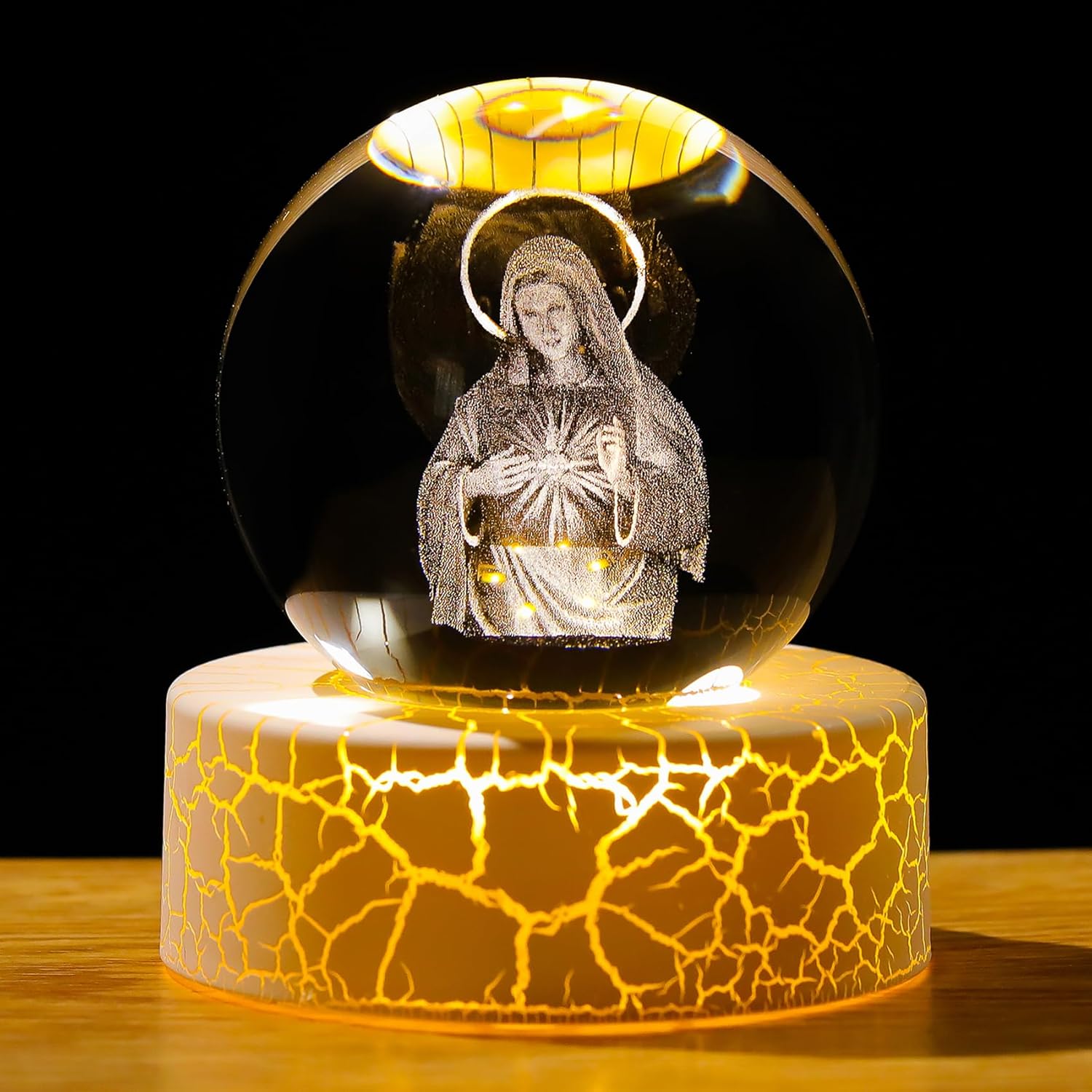3D Crystal Religious Sphere with LED Base – Christian Gift & Home Decor