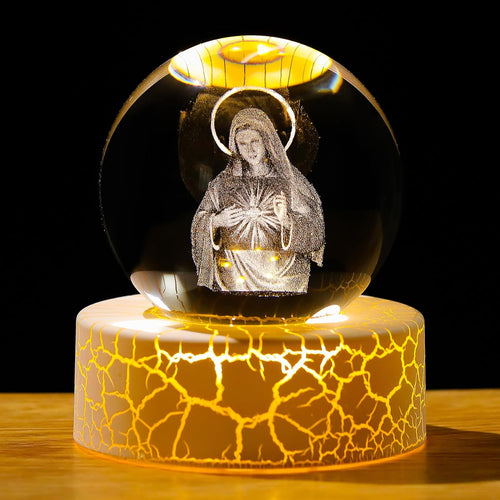 3D Crystal Religious Sphere with LED Base – Christian Gift & Home Decor
