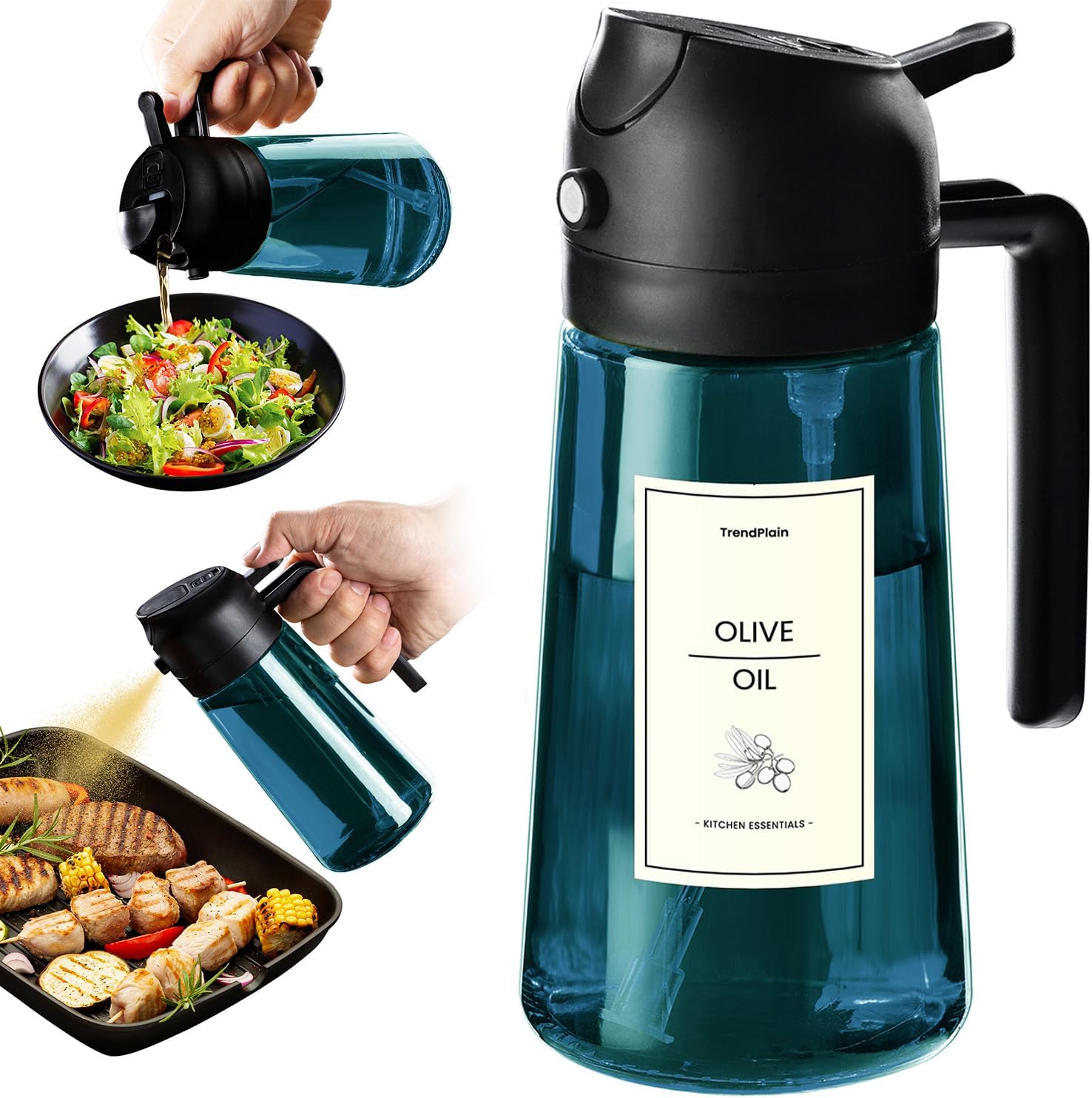 Olive Oil Sprayer 16oz – Blue Glass Cooking Oil Dispenser for Kitchen