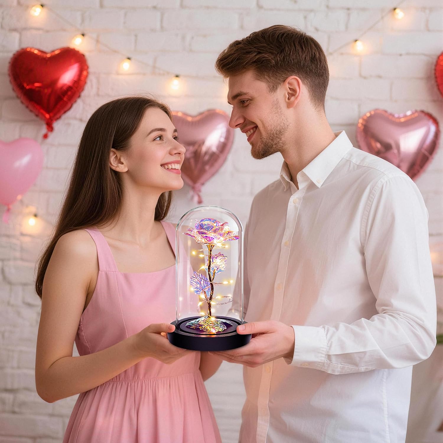 Light Up Rose in Glass Dome – LED Romantic Flower Gift for Her