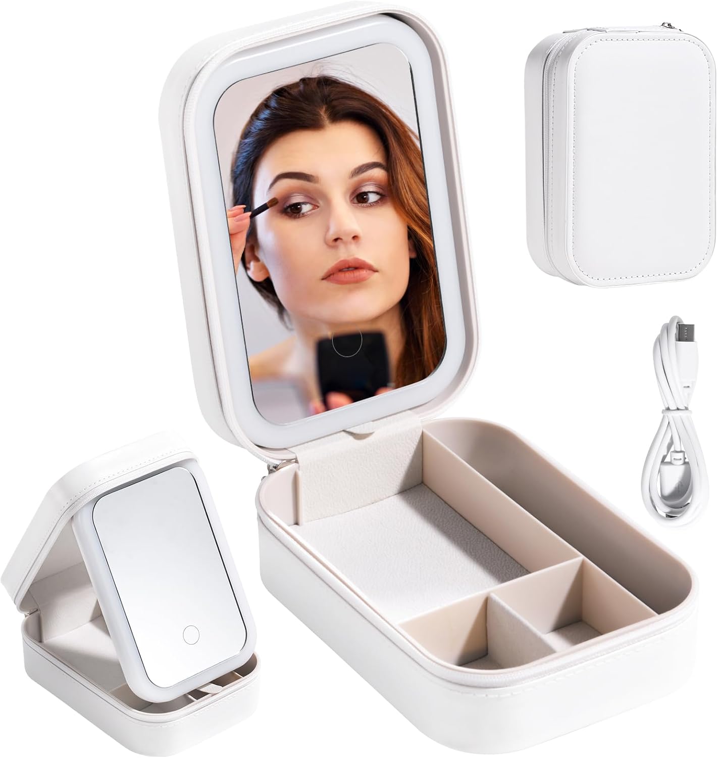 LED Makeup Mirror Travel Case – Portable Cosmetic Storage Organizer with Light (Rose Red)