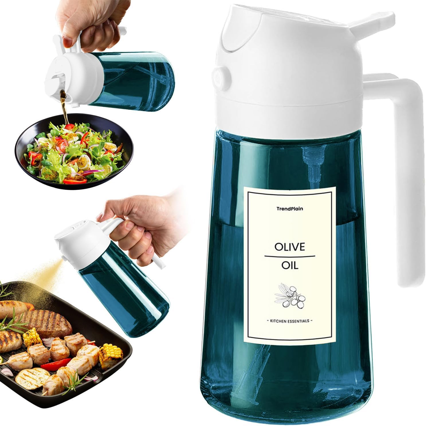 Olive Oil Sprayer 16oz – Blue Glass Cooking Oil Dispenser for Kitchen